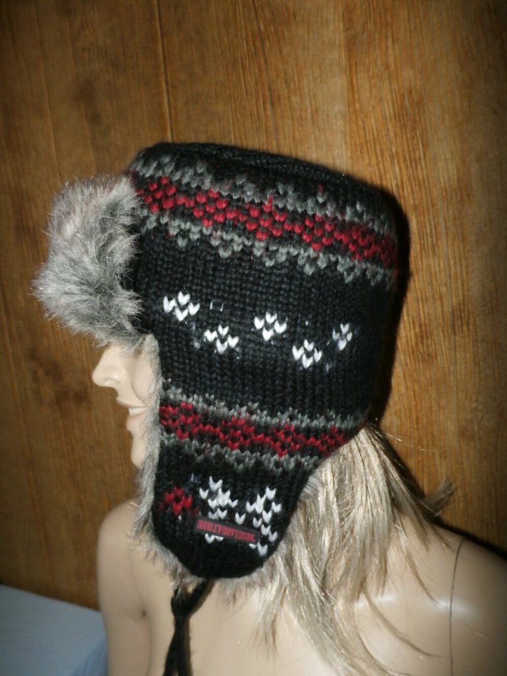 NEW Harley-Davidson Aviator Faux Fur Trapper Hat w/ Pom Pom Ear Flaps Black